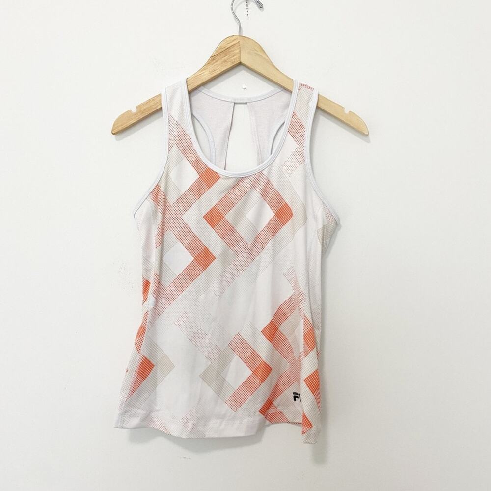 Fila White & Orange Printed Workout Tank Size Medium